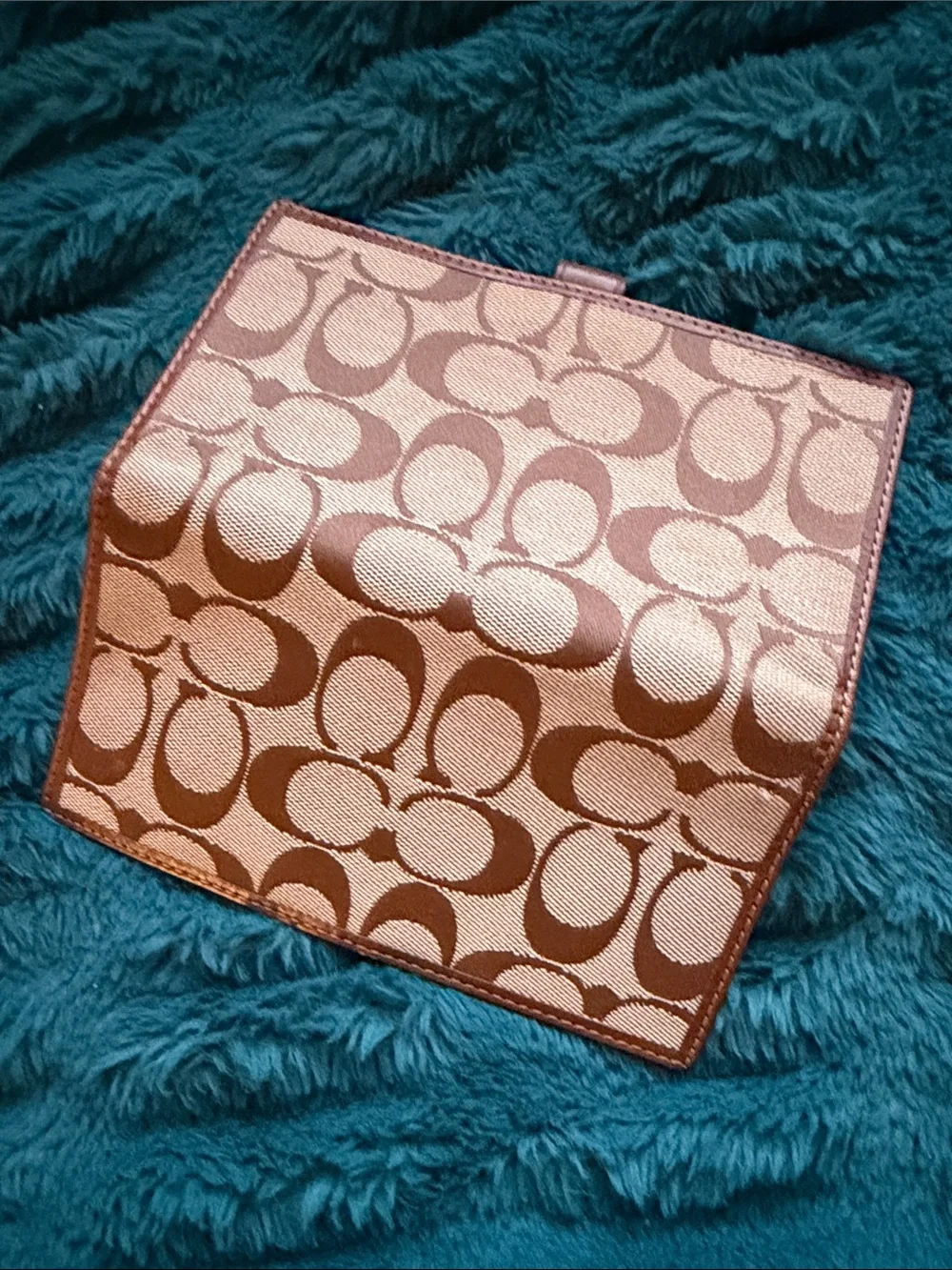 Coach Signature Canvas Continental Wallet in Brown and Cream